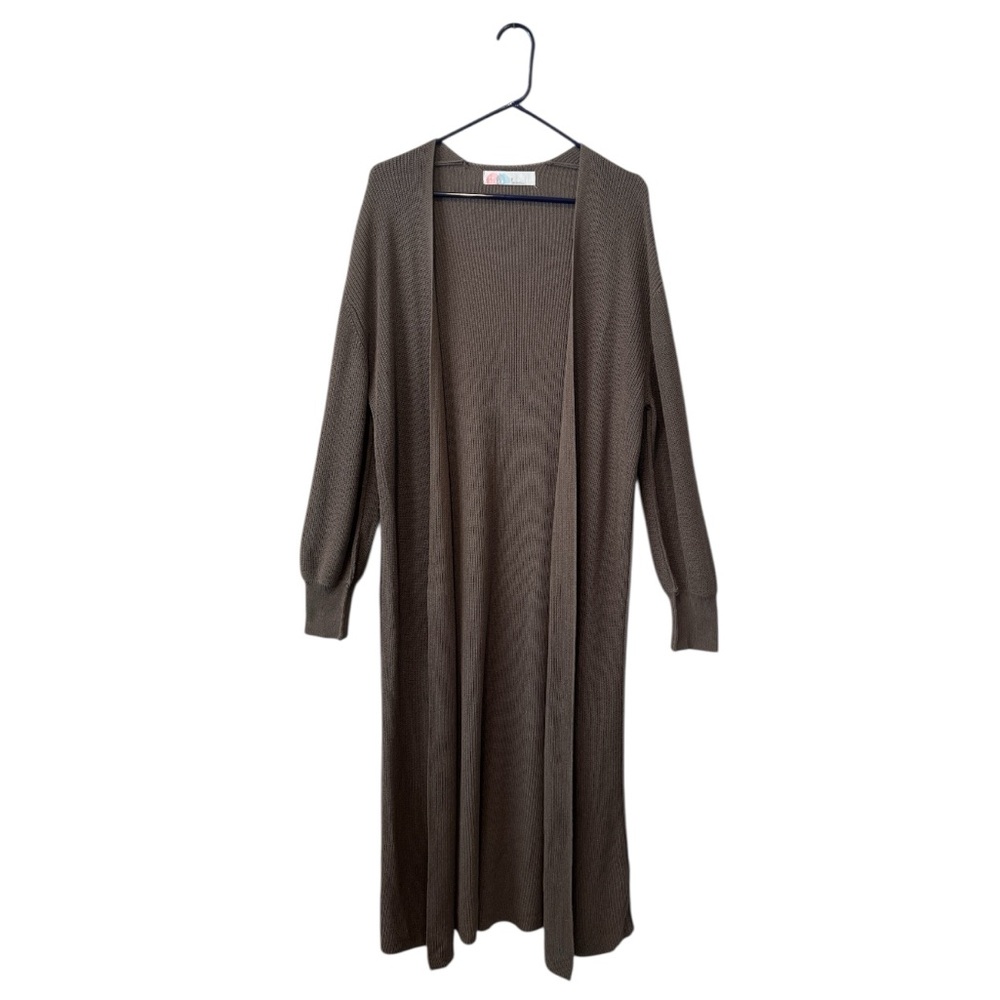 FP Beach Living in This Sweater natural color open duster cardigan size small